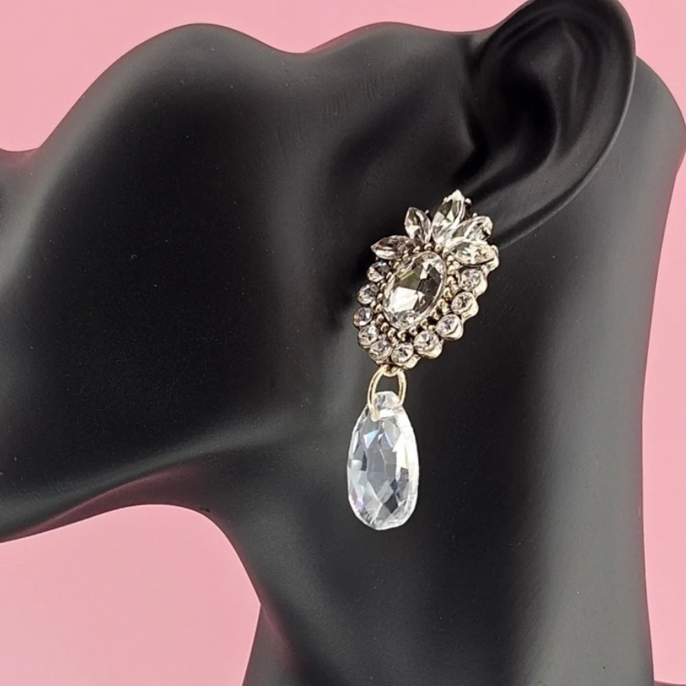 Kenneth Jay Lane Earrings Gold Tone Crystal Drop Earrings Formal Evenings - Picture 2 of 2